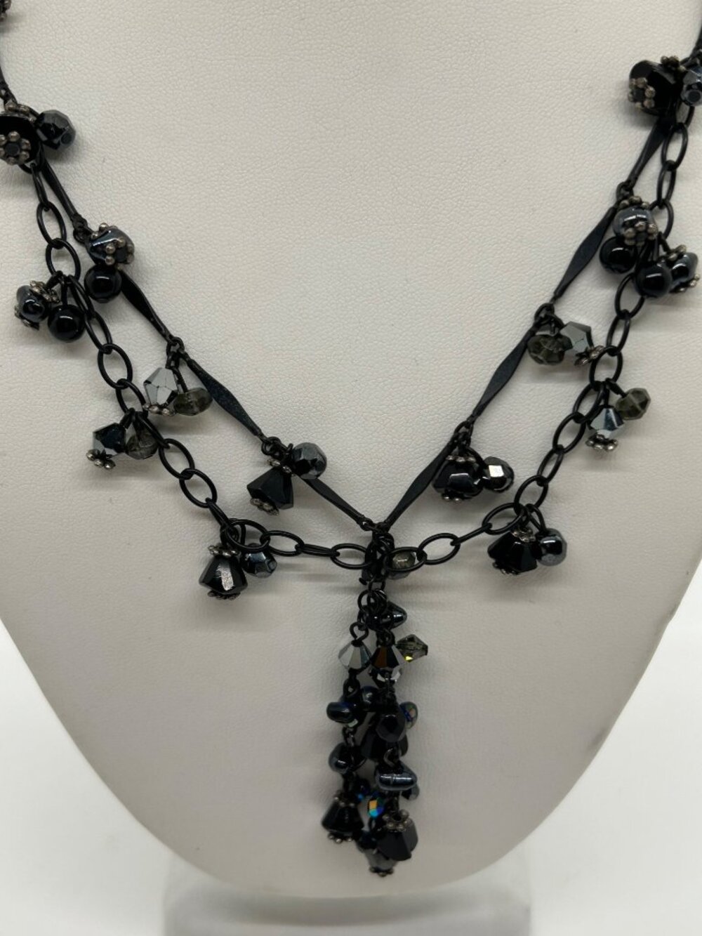 Festoon Necklace Black Faceted Beads Tassel Drop & Chain Chico Bohemian Gothic - Picture 2 of 9